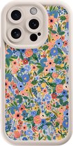 Casimoda® hoesje - Geschikt voor iPhone 13 Pro - Floral Garden - Effen telefoonhoesje met lensbescherming - TPU - Backcover - Blauw