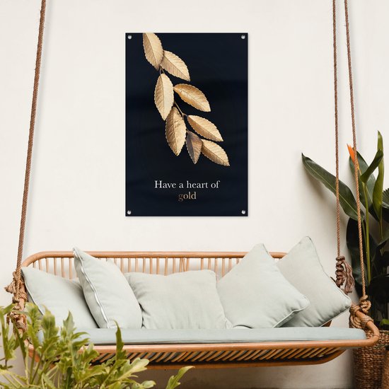 Hanging feuilles dorées avec la citation - Have a heart of gold poster de jardin toile en vrac 60x90 cm - Toile de jardin / Toile d'extérieur / Peintures pour l'extérieur (décoration de jardin)