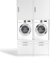 Wasophoogte® Wasmachine Kast Due Hoog - Wasmachine verhoger - Wasmachine ombouw - Wasmachine ombouw / -opbouwmeubel - Multiplex - 700(D)*1352(B)*2350(H) mm - Wit