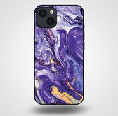 Smartphonica Telefoonhoesje voor iPhone 13 met marmer opdruk - TPU backcover case marble design - Goud Paars / Back Cover geschikt voor Apple iPhone 13