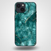 Smartphonica Telefoonhoesje voor iPhone 14 met marmer opdruk - TPU backcover case marble design - Goud Groen / Back Cover geschikt voor Apple iPhone 14