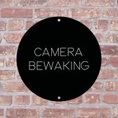 Label2X - Bordje Camera bewaking 15 x 15 cm - Zwart met witte tekst - Boorgaatjes inclusief schroefjes - deurbord