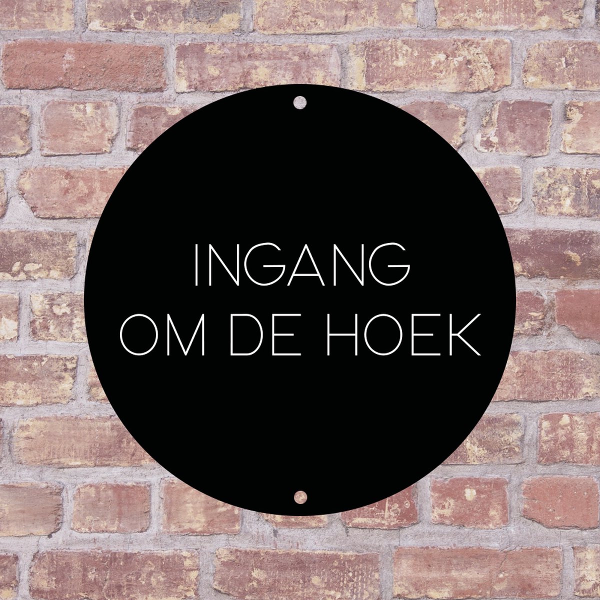 Label2X - Bordje Ingang om de hoek 15 x 15 cm - Zwart met witte tekst - Zonder boorgaatjes - deurbord