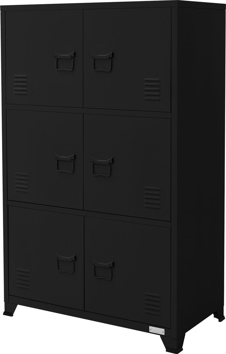 ml-design archiefkast, 75x40x120 cm, zwart, staal, vrijstaande kantoorkast 4 poten, metalen locker 6 deuren, 3 binnenvakken, industrieel, opbergkast stalen kast metalen kast opbergkast