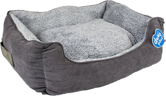 Duvoplus - Dierenkussen - Hond - Mand Rechthoekig Corduroy Ash L - 80x60x24cm Zwart/grijs - 1st