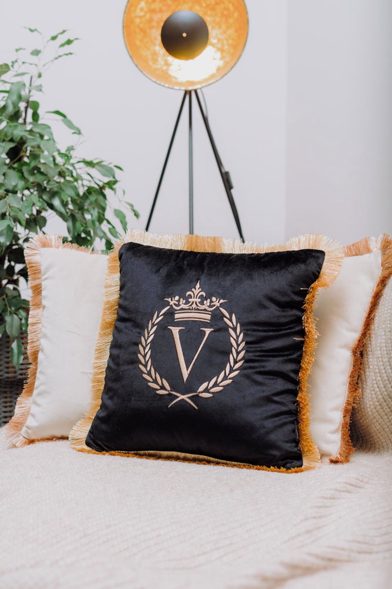 Embroidered pillow / personalised pillow / monogram pillow / decorative cushion 40x 40 black velvet letter V