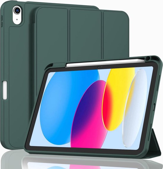 Tablet Hoes - Geschikt voor Apple iPad 2022 Hoesje - iPad 10e Generatie Hoes - iPad 10.9 Hoes - Phreeze Trifold BookCase - Donker Groen