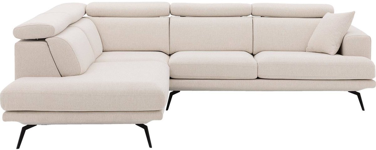 Goossens Viggo Hoekbank - Stof - Wit - 282 x 82 x 228 cm - Links