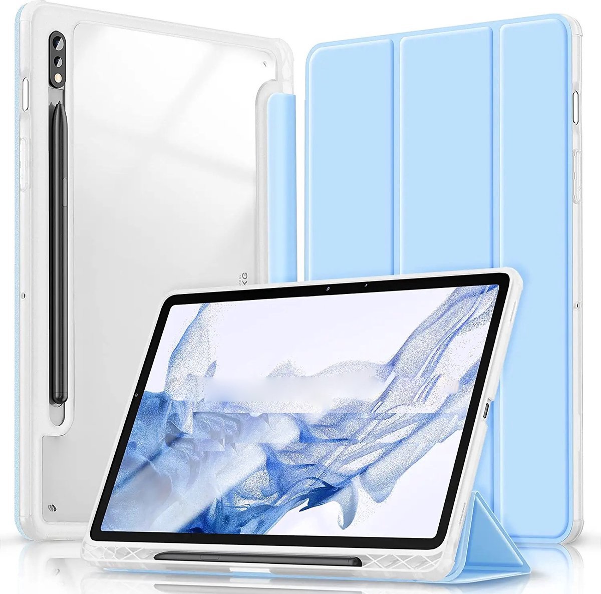 Phreeze Tri-Fold Tablethoesje - Geschikt voor Samsung Galaxy Tablethoes S8 Plus Bookcase - 11 inch - Hoes met Vouwbare Standaard en Pen Opbergvak - Licht Blauw