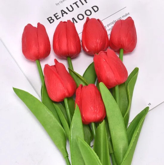 Kunsttulpen 10 stuks - Tulpen - Zeer zacht - Rood - Tulpen -10 stuks - Kunstbloemen - Kunst Tulpen - Kunst Boeket - Tulp - 33 CM - Zijden Bloemen - Bruiloft - Voorjaar - Lente - Pasen, cadeau, moederdag