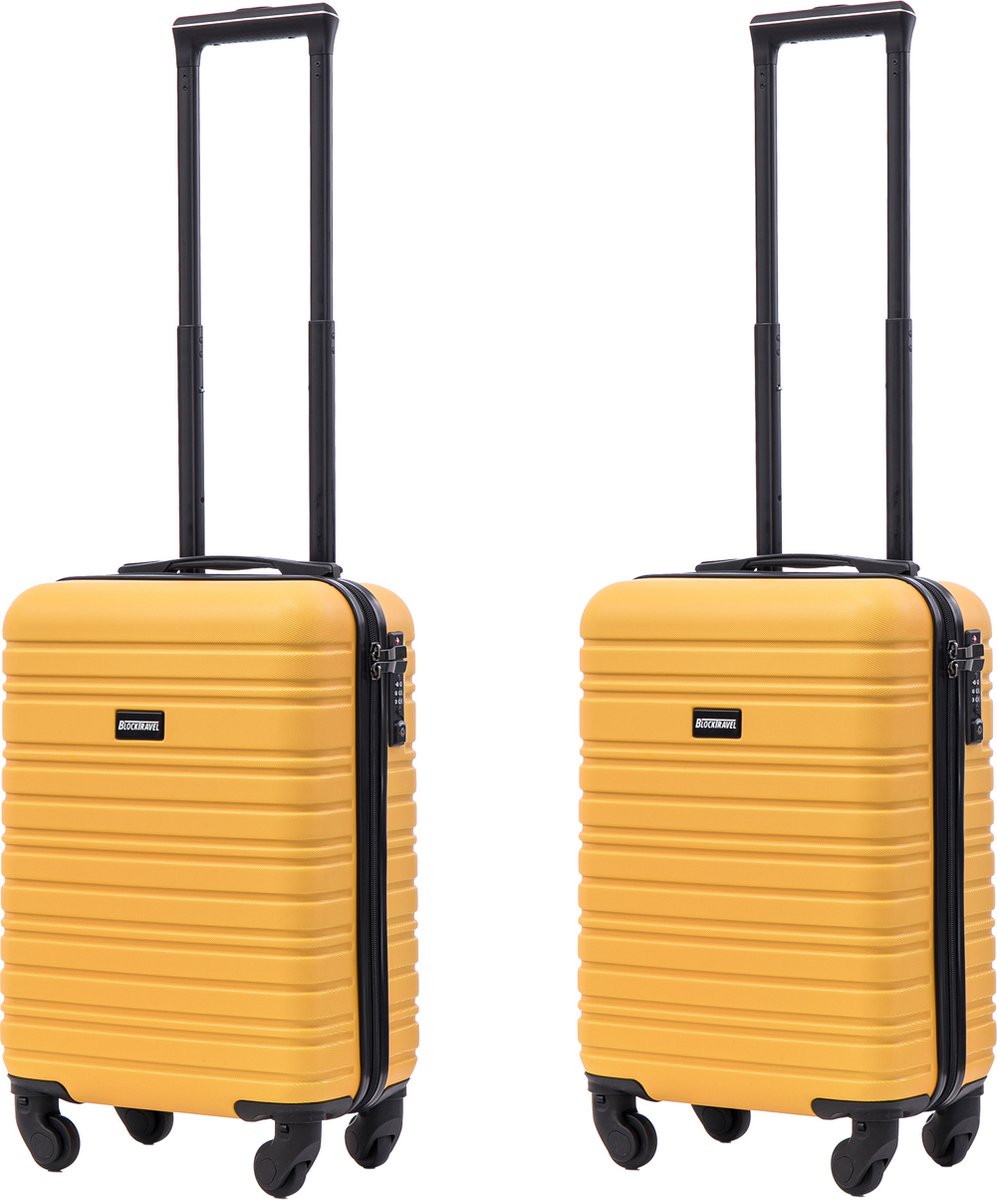 BlockTravel - kofferset - 2 delig - ABS - handbagage - met wielen afneembaar - 29 liter - inbouw TSA slot - lichtgewicht - geel