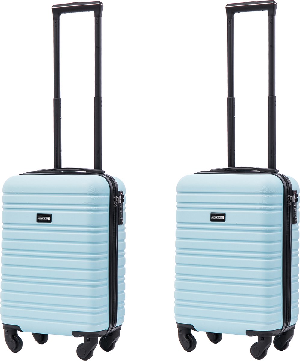 BlockTravel - kofferset - 2 delig - ABS - handbagage - met wielen afneembaar - 29 liter - inbouw TSA slot - lichtgewicht - licht blauw