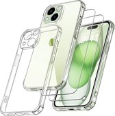 TPU schokbestendig Hoesje siliconen met 2-pack Schermbeschermer [Camera all-round bescherming] Geschikt voor: Apple iPhone 15