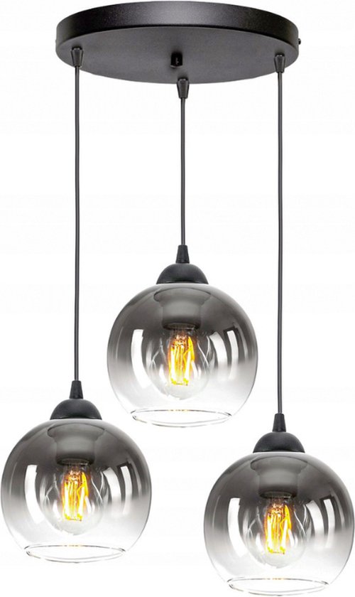 Hanglamp Industrieel voor Woonkamer, Eetkamer -  Smoking Glas - 3-lichts - Smoke Glas - 3 bollen - Rookglas