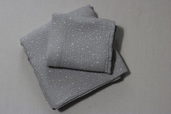 Baby ledikant lakenset-grijs met wit stipje-afm:100x160-60x35-handgemaakt-(Sweet baby Bedstraw)
