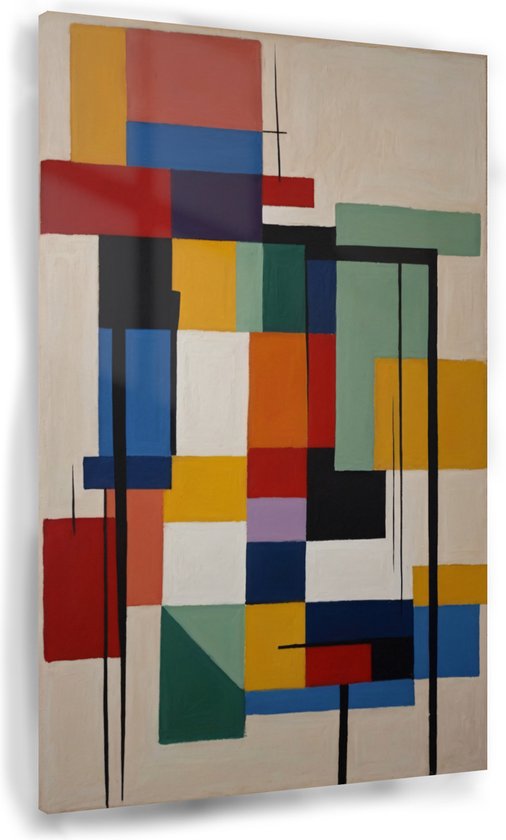 Tableau abstrait coloré - Peintures Bauhaus - Décoration murale colorée - Peinture moderne - Verre acrylique - Œuvre d'art - 100 x 150 cm 5 mm