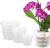 Pots à orchidées plastique transparent Ø 11cm 5 pièces + soucoupes