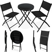tectake® - bistroset, tafel en 2 x stoelen, kleine ronde eettafel, klaptafel en klapstoelenset, ruimtebesparend meubilair -weerbestendig - voor balkon, terras, tuinmeubelen - zwart