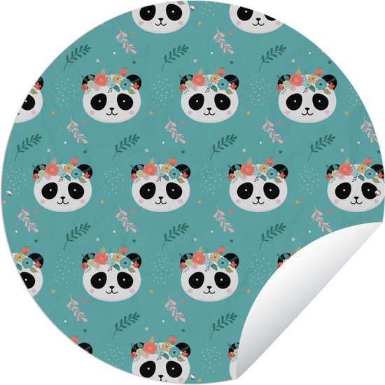 Tuincirkel Panda - Dieren - Bloemen - Design - 150x150 cm - Ronde Tuinposter - Buiten