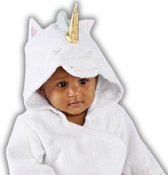 BoefieBoef Eenhoorn Eco-vriendelijke Baby & Dreumes Dieren Badjas S - 100% Katoen / Badstof Kinder Ochtendjas met Capuchon - Perfect Kraamcadeau voor 0-2 Jaar - Wit Unicorn