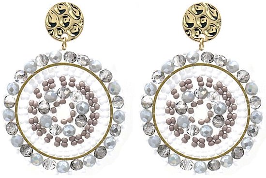 Boucles d'oreilles avec Perles - Perles de Crystal - Boucles d'oreilles pendantes - 5x4 cm - Grijs