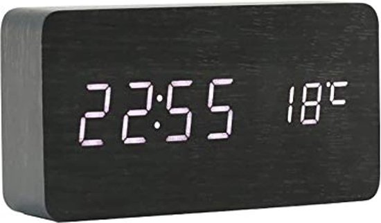VORRINC Digitale Wekker Met 3 Onafhankelijke Alarmen, Sluimerfunctie, Datum en Temperatuur - Houten, Draadloos, Automatisch Instelbaar, Zomer- en Wintertijd