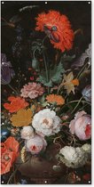 Affiche clôture Nature morte aux fleurs et à la montre - Peinture d'Abraham Mignon - 100x200 cm - Toile jardin