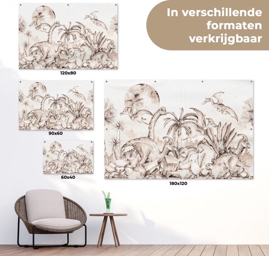 Décoration murale Dino - Enfants - Jungle - Plantes - Kids - 180x120 cm - Poster jardin - Toile jardin - Poster extérieur