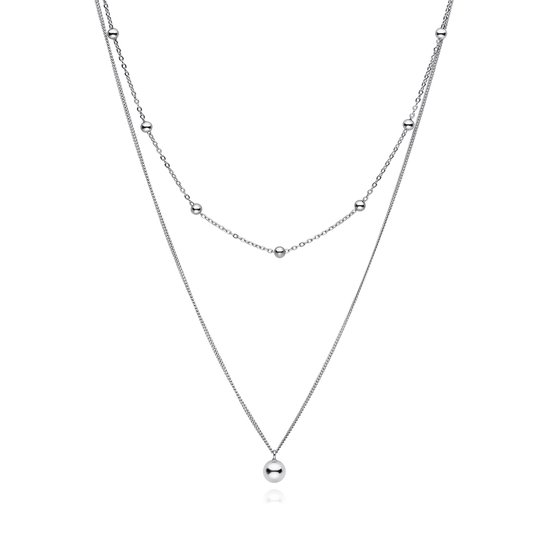 Zilveren Ketting Dames - Ketting Zilver Dames - Zilver 925 - Dubbele ketting met bollen - Amona Jewelry