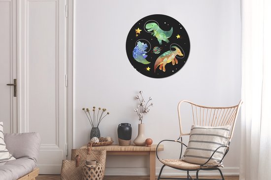 WallCircle - Stickers muraux - Cercle de papier peint - Espace - Dinosaurus - Étoiles - Enfant - Garçons - Kids - Enfants - 80x80 cm - Cercle mural - Autocollant - Autocollant de papier peint rond