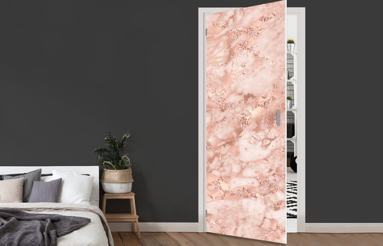 Sticker de porte Marbre - Luxe - Or rose - Rose - Glitter - Aspect marbre - 95x215 cm - Poster de porte