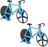 Relaxdays 2x pizzasnijder fiets - pizzames racefiets - pizzaroller - deegroller - blauw