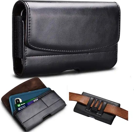 Casemania Belt Bag Étui pour Google Pixel 7A Zwart - Sac de Transport avec Rabat - Sac Banane Double Fixation avec Porte-Cartes