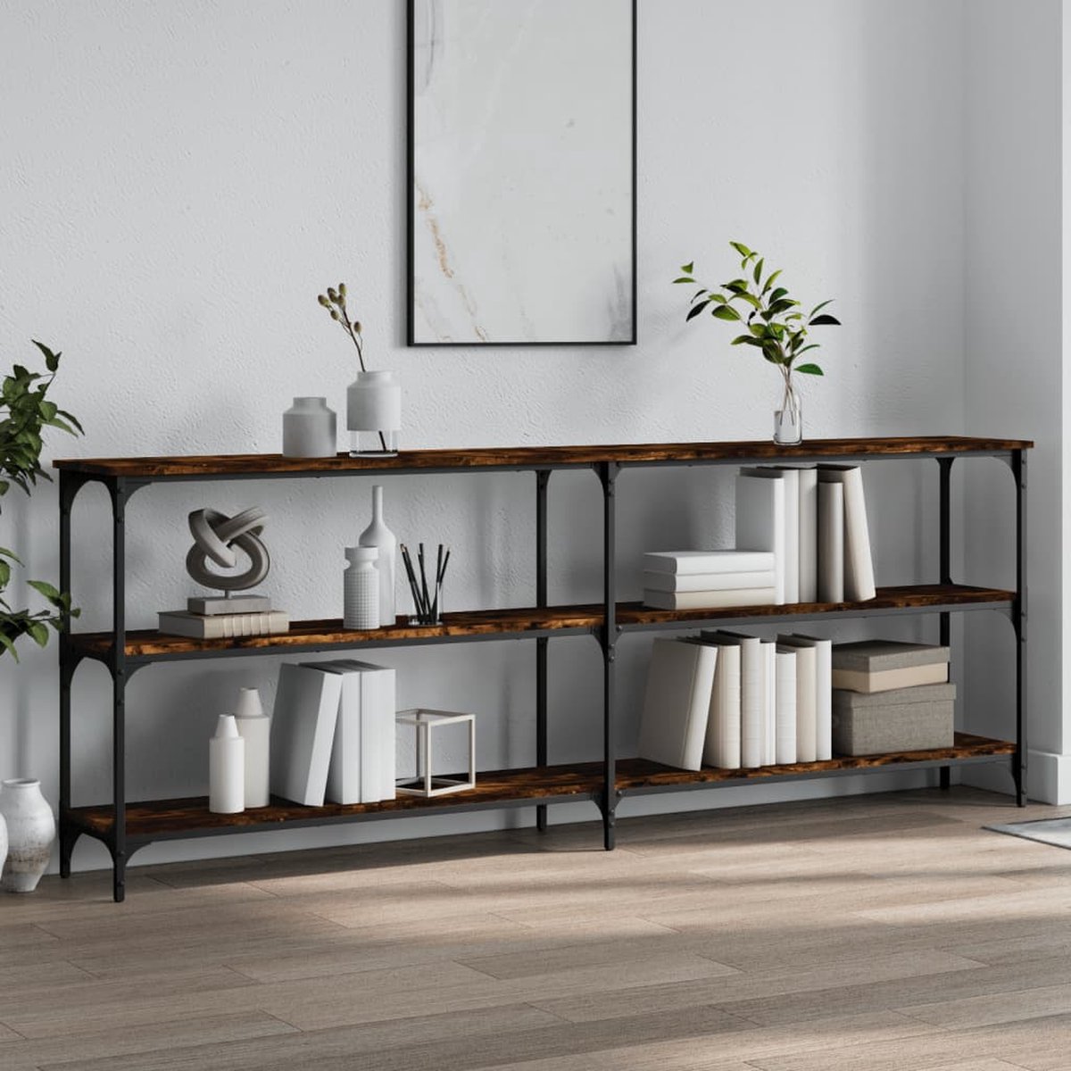 vidaXL Wandtafel - 200x29x75 - cm - bewerkt - hout - gerookt - eikenkleurig gerookt eiken