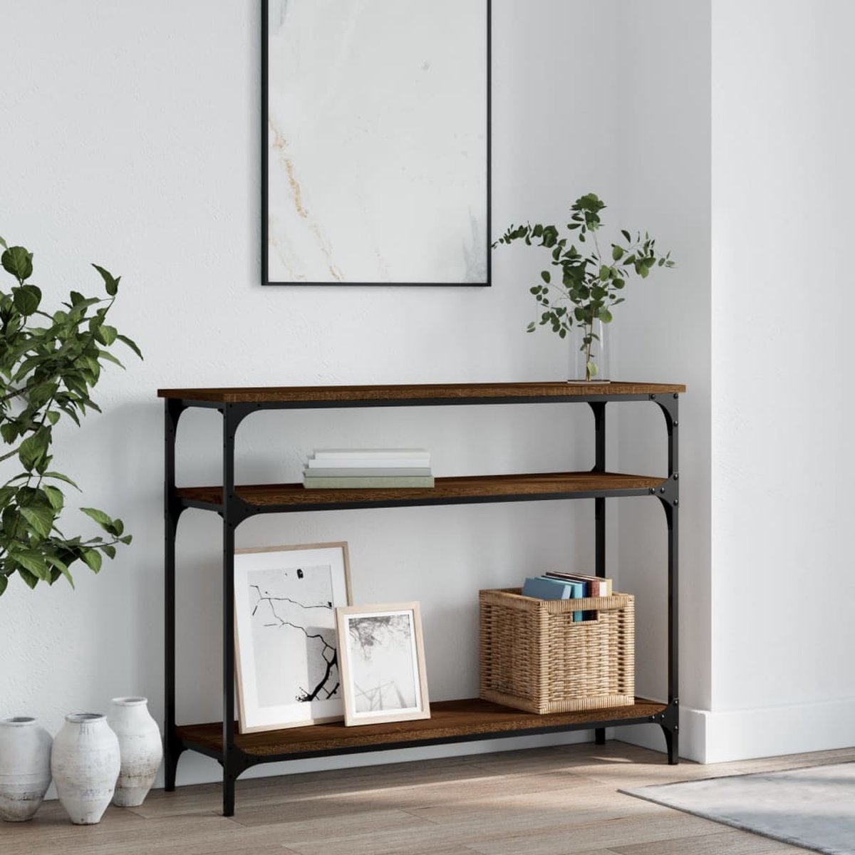 vidaXL Wandtafel - 100x29x75 - cm - bewerkt - hout - bruin - eikenkleur bruineiken