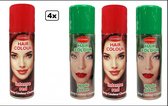 4x Haarspray rood/groen 125 ml - Word bezorgd in doos ivm beschadeging - Festival thema feest carnaval haar kleurspray party