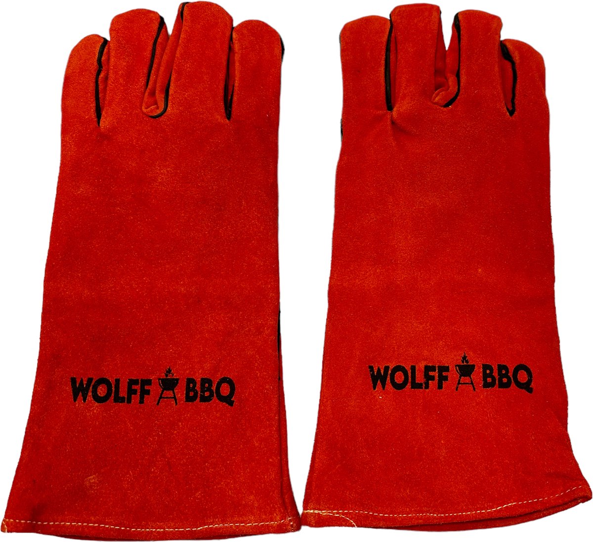 Kado TIP: WOLFF BBQ Leren BBQ Handschoenen Set van 2 – Rood – Hittebestendige Ovenhandschoenen voor BBQ, Houtkachel en Open Haard – Extra Lange Brede Manchetten – Stevig Doorgestikt Leer