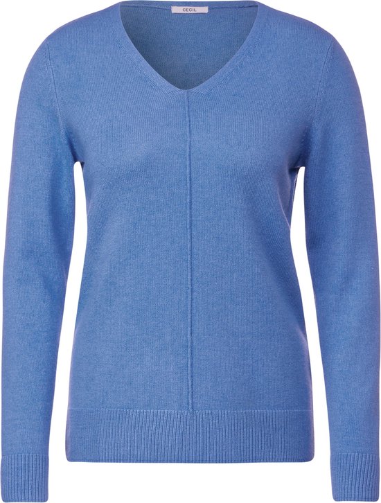 CECIL TOS Cosy mix rounded v-neck Dames Trui - water blauw - Maat XXL