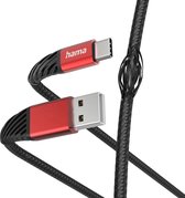 Hama Extreme USB-C naar USB-A Kabel - Oplaadkabel geschikt voor iPhone / Samsung - Dupont Kevlar / nylon materiaal - 3A USB 2.0 - 480Mbps - 150cm - Zwart/Rood