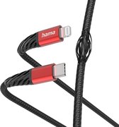 Hama Extreme Oplaadkabel - Datakabel - USB-C naar Lightning - USB-C Mannelijk - Zwart - Geschikt voor Smartphone en Tablet - Rood