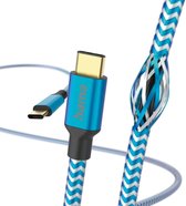 Hama Reflective USB-C naar USB-C Kabel - Oplaadkabel geschikt voor Samsung / Android - Gevlochten nylon - 3A USB 2.0 - 480Mbps - 150cm - Blauw