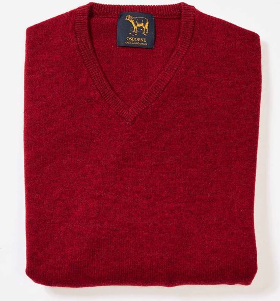 Osborne Knitwear Trui met V hals - Sweater heren in Lamswol - Pullover Heren - Pomegranate