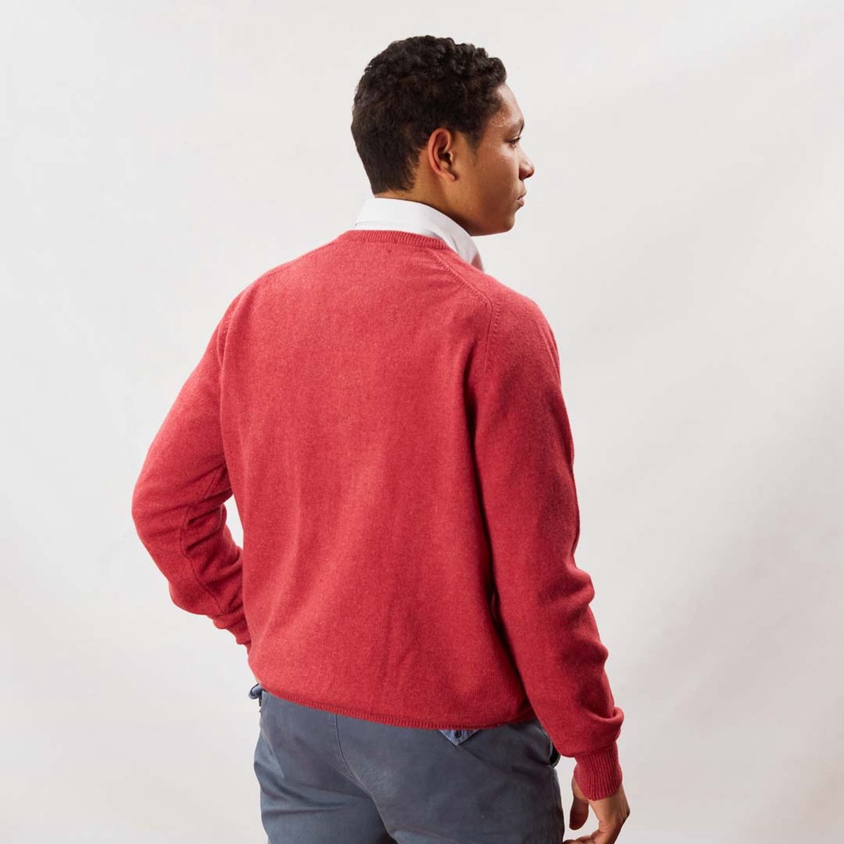 Osborne Knitwear Trui met V hals - Sweater heren in Lamswol - Pullover Heren - Rouge - M