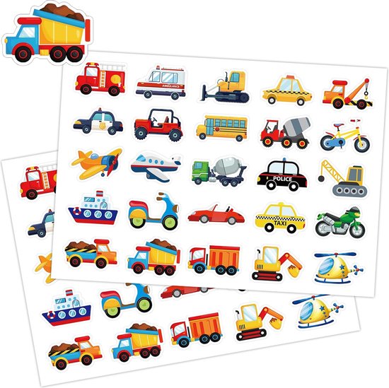 Foto: 2 stickervellen voertuigen voertuigen stickers hijskraan auto s vliegtuigen vrachtwagen bulldozer graafmachine jongens stickers stickervellen stickervellen jongens beloningsstickers jongen