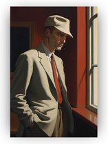 Man Edward Hopper stijl schilderij - Edward Hopper glasschilderijen - Glas schilderijen man - Landelijk schilderij - Schilderijen plexiglas - Kantoor decoratie - 80 x 120 cm 5mm
