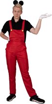 PartyXplosion - Bouwvakker & Trucker Kostuum - Rode Vrolijke Mickey Tuinbroek Man - Rood - Maat 48-50 - Carnavalskleding - Verkleedkleding