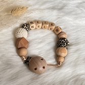 Speenkoord met naam - Kraamcadeau - Siliconen - Hout - Luipaard - Wit