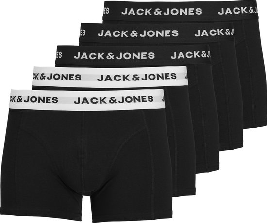 Jack & Jones Heren Boxershorts Trunks JACSOLID Effen Zwart 5-Pack - Maat M