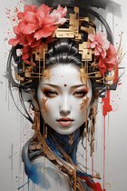 Geisha Poster | Goud | Japanse Kunst | Japanese Art | 61x91cm | Aesthetic Poster | Wanddecoratie | Moderne Kunst | Muurposter | MT | Aesthetic room decor | Geschikt om in te lijsten