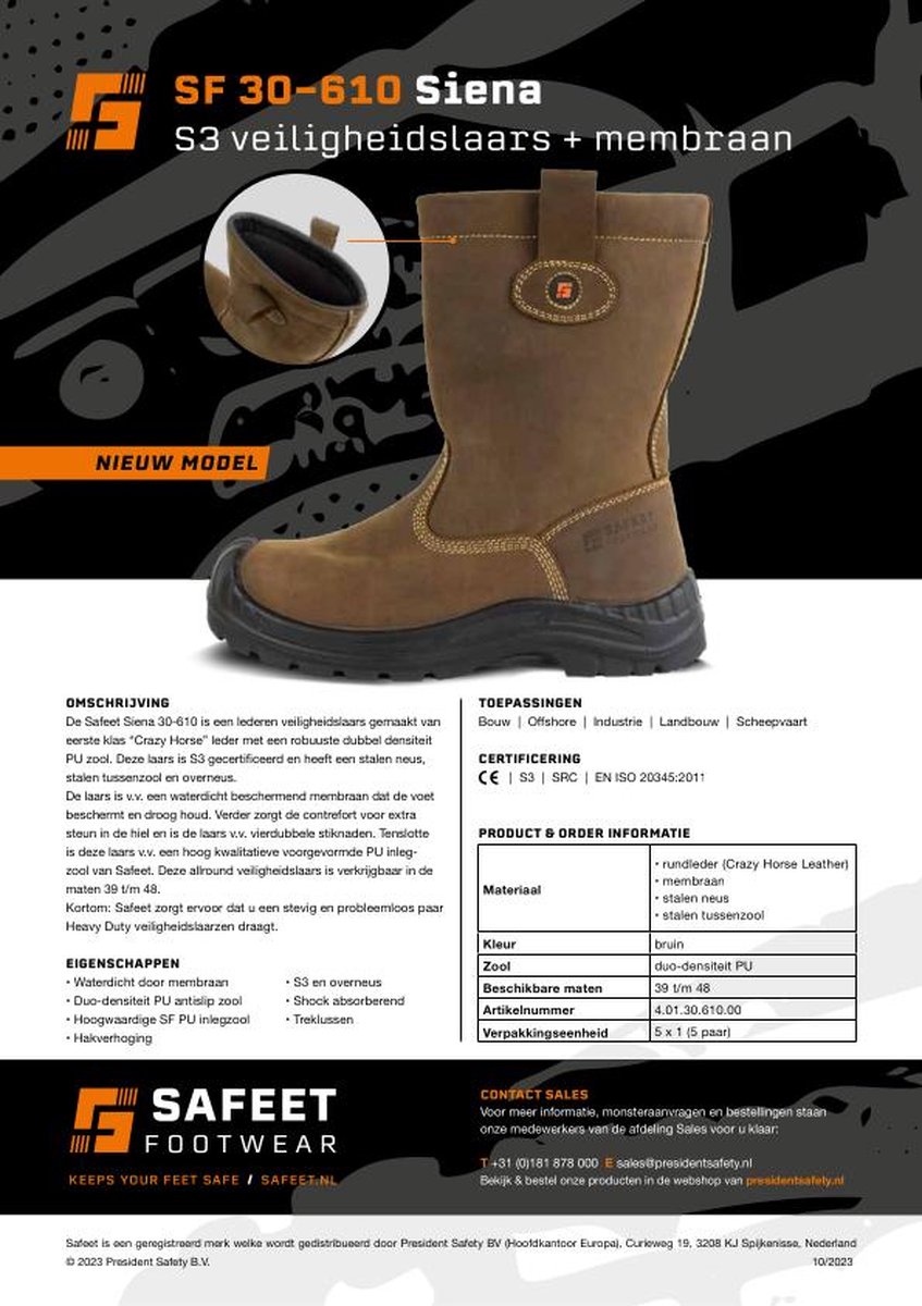 Safeet Safeet Siena 30-610 - Waterdichte Veiligheidslaars - S3 - Bruin | bol